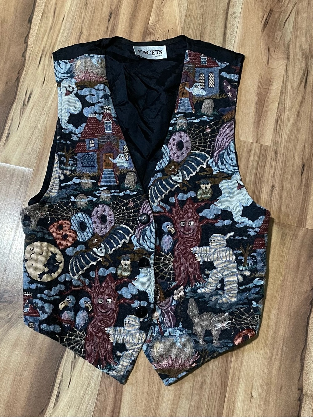 Vintage Facets by Mirrors Halloween Tapestry Vest Spooky Ghost Mummy M